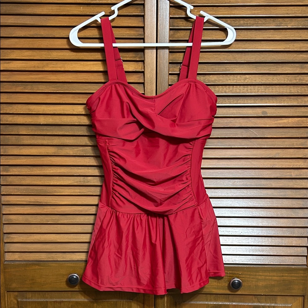 NWOT Deep Red One-Piece Swimsuit/Swim Dress Size M